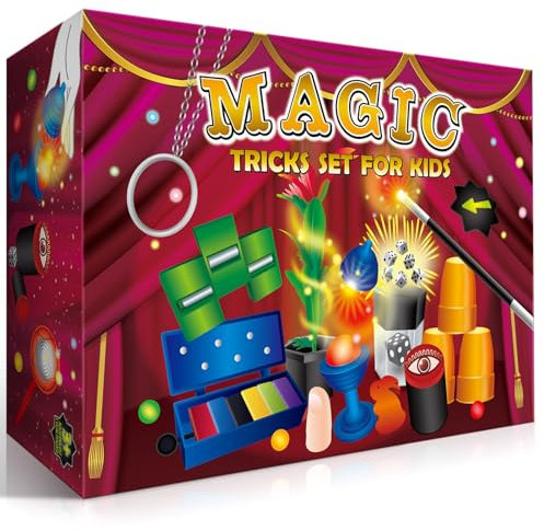 Heyzeibo Zauberkasten für Kinder, Partygeschenke Zauberkoffer mit Upgrade Zaubertricks, Zauberstab, Anleitung, Magier Spielzeuge für Jungen & Mädchen, Anfänger