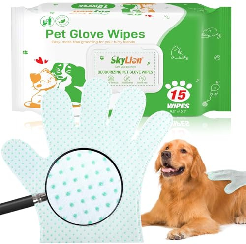 LotuFlor Dog Wipes Grooming Gloves Enhanced Cleaning Deodorizing Plant Oil Bath Wipes Waterless Cat Shampoo Pets Wipes for Paws, Butt, Face and Fur