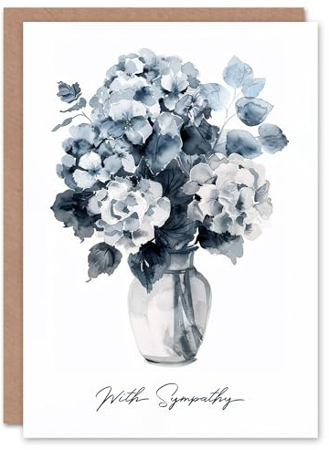Artery8 Sympathy Card Greyscale Watercolour Flower Bouquet in Vase Blank Arty Art All Occasion Greeting Card