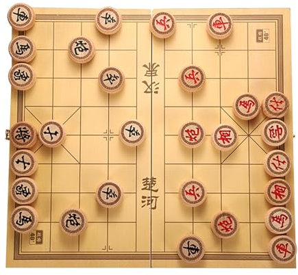 Strategie-Brettspiele for 2 Spieler, chinesisches Schachspiel-Set aus Birke, tragbares Xiangqi mit Klappbrett, Tisch-Lernspiel(3.8cm/1.5in)