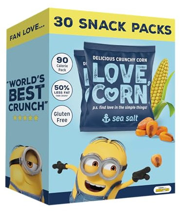LOVE CORN Limited Edition Minions Crunchy Corn Lunchbox Snack (Sea Salt 20g x 30 Bags) – Healthy Snacks For Kids, Ideal for Gluten Free & Vegan Diets – Low Sugar Alternative for Crisps, Mixed Nuts