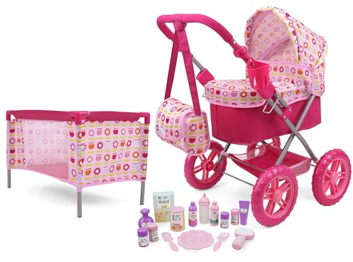 509 Crew Doll Stroller Pram 18 Piece Combo Value Play Set, Ages 3+