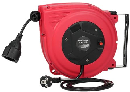 Enrouleur De CâBle Automatique 10 + 1,5 M RéTractable 1250 W Avec Support Mural Rotatif à 180°, 15 A Disjoncteur, Bouton De RéInitialisation Et ButéE RéGlable Pour Montage Mural/Au
