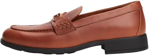 Tommy Hilfiger Donna Mocassini Logo Leather Loafer in Pelle, Marrone (Cinnamon Bark), 38
