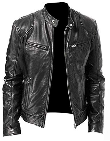 Foweknow Faux Leather Jacket Men's Zip Leather Jacket Long Sleeve Motorcycle Jacket Biker Jacket Stand-Up Collar Warm Transition Jacket Lightweight Windbreaker Solid Color Bomber Jacket Winter Coat