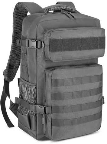 HUNTVP Sac a Dos Militaire, 30L Sacs à Dos de Randonnée Molle Tactique Sac D'assaut Armée pour Trekking, Voyage, Trekking, Camping, Escalade, En Plein Air (30L-Gris)