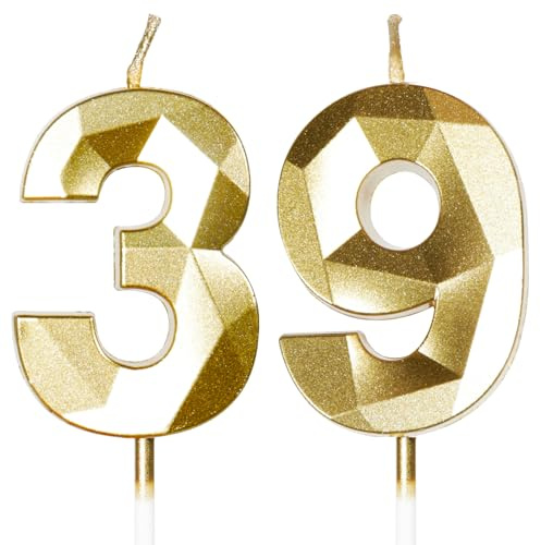 Yiran Candele per Torta Numero 39 Oro, Candele Compleanno 39 Anni Uomo Donna Particolari, Decorazione Torta di Compleanno Matrimonio Anniversario Feste Celebrazione