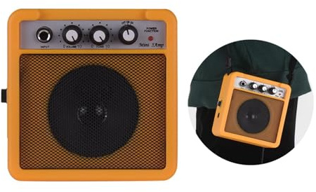 Dilwe Justerbart Ljud 5W Mini Gitarrförstärkare Högtalare med överdrivfunktion för blå Resemusiker (Gul)