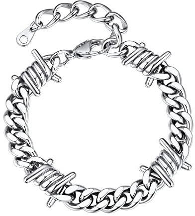 Bestyle Mens Cuban Bracelet Stainless Steel Spiked Bracelets Barbed Wire Chain Bracelet Jewellery For Men Women 9mm 18cm