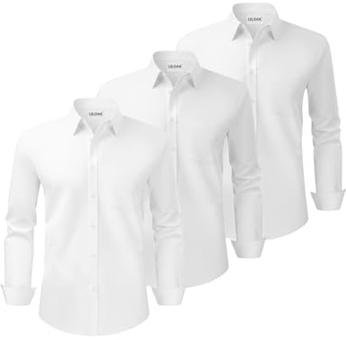 Liloak Men's Dress Shirts Pack Long Sleeve Formal Shirts Regular Fit | Button Front And Chest Pocket Create A Clean Versatile Look For Work, Office Meetings And Smart Casual Wear
