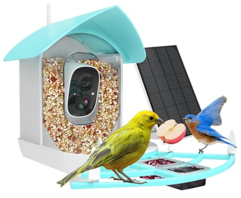 Comedero inteligente para pájaros con cámara AI para identificar especies de pájaros, alimentado por energía solar, 1080P HD, visión en vivo, captura automática, observación de aves, jardín, detección
