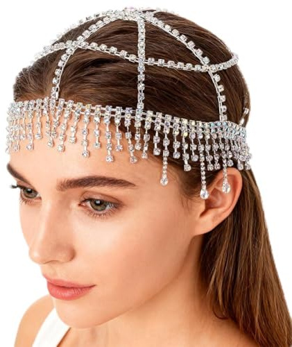 GORGECRAFT 1920-tal kristallmössa huvudbonad nät blomma strass huvudkedja platina rytande 20-tal Great Gatsby hårtillbehör hårkedja hatt för brud cosplay halloween konst dekor fest