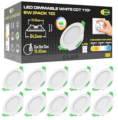 CLAR LED-downlight infällt tak, LED-hyttventiler för tak, takspotar, dimbar downlight 6 W, 3 nyanser, vit (10-pack)
