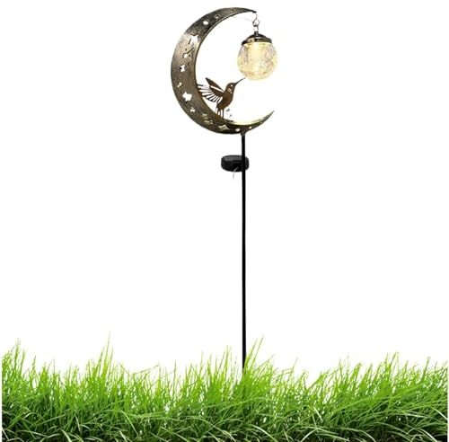 Solar Outdoor Hummingbird Light with Cracked Glass Globe for Garden & Patio