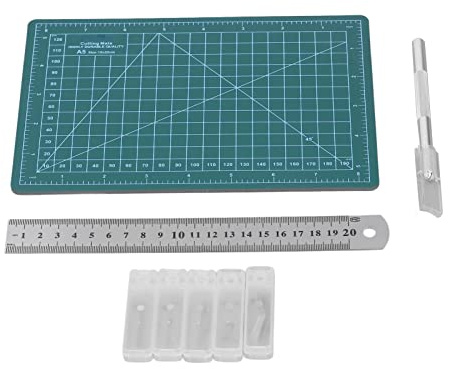 Jiawu A5 Tygskärmatta 15x22cm med Knivblad Linjalset, Slitstark Plastsömnadsskärmatta med Exakt Tum Mm Skala, Perfekt för Sömnadsbänk