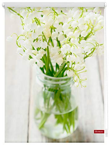 Lichtblick Klemmfix Tageslicht-Rollo mit Motiv, ohne Bohren, Blickdicht, Seitenzugrollo, Made in Germany, Maiglöckchen - Weiß 100 x 150 cm (B x L)