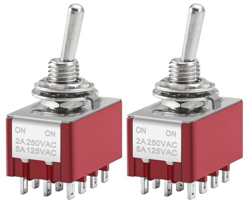 Heschen Lot de 2 interrupteurs miniatures à bascule MTS-402 ON-ON 4PDT 12 broches 2A 250V 5A 120V