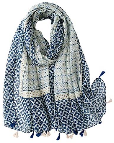 FAIRYGATE Scarves for Women UK Ladies Lightweight Clearance - Large Balinese Yarn Blue Shawl Vintage Stylish Scarf Gifts for Mum Checked Pattern Scarfs 56011