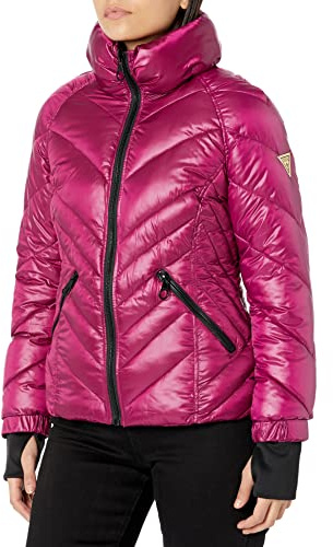 GUESS womens Belted Softshell-jacket With Hood Transitional Jacket, Magenta, Large US