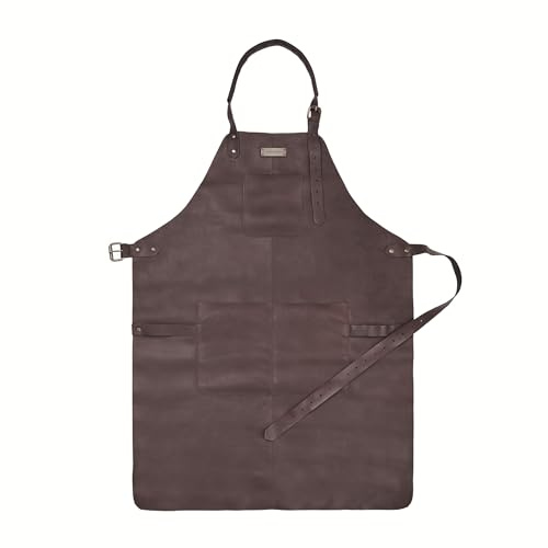 DRAKENSBERG Delantal de Barbacoa 'Bob' - Delantal de cuero profesional para gastro, bar, barista, regalo para caballeros, sostenible hecho a mano, cuero de búfalo, café-marrón, DR00343