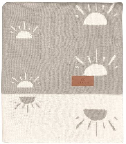 DIKOS® Babydecke Sonne grau - 100% GOTS zertifizierte Bio Baumwolle - weiche Neugeborenen Decke ganzjährig Baby Mädchen/Junge Strickdecke Kuscheldecke Baby Erstausstattung Geschenke zur Geburt