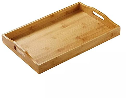 VENUSDALI Moderne Bambus-Serviertabletts mit Griff，Holz Tablett Küchentablett Servierplatte Frühstückstablett für Frühstück,Für Küchen, Cafés, Restaurants (38 * 25 * 5cm)