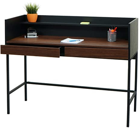Schreibtisch HWC-J79, Bürotisch Computertisch Arbeitstisch, Schublade 120x50cm Holz Metall - Walnuss-Optik