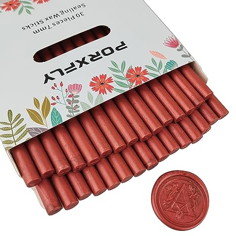 30 Pieces 7mm Sealing Wax Sticks for Glue Gun,PORXFLY Mini Wax Seal Sticks Great for Cards Envelopes,Wedding Invitations,Gift Wrapping,Wine Packages (Red)