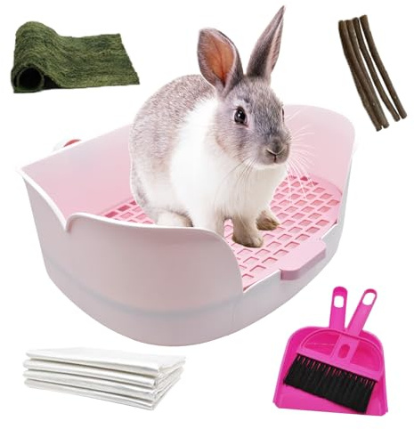 MUYG 15.1X11.0 Large Rabbit Litter Box,Plastic Square Rabbits Potty Trainer with Bigger Pan Bunny Corner Toilet Box with Small Animal Disposable Liner for Guinea Pigs Hamster Chinchilla(Purple)