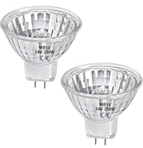 LedWekei Lampadine alogene Gu5.3, lampadina alogena mr16 24v 250w, lampadine alogene dimmerabili 2700K (confezione da 2 bicchieri con riflettore a griglia)