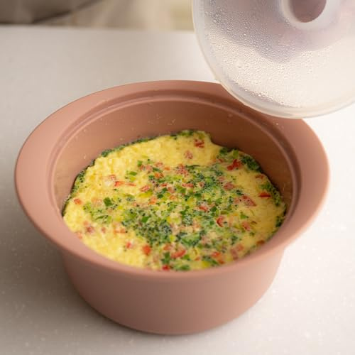 AGUARD Microwave Silicone Steamer for Baby Food, Made In Korea, Oven & Dishwasher Safe to 482°F, Easy Clean, Microwave Pot with Handle & Lid, 100% Food Grade Steamer Bowl (Terracotta Rose, 19oz (550ml))