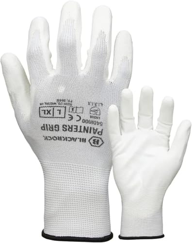 Blackrock Lightweight Painter's PU Grip Safety Work Gloves, Mens Womens Sensitive Precision Working, Ideal For Painting & Decorating, Electronics, Assembly, Light Handling - White, Size XL/10