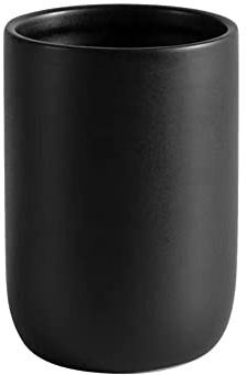 CAZAGA Ceramic Toothbrush Holders for Bathrooms, 8 oz Matte Tooth Brushing Dispenser, Small Tooth Brush Organizer for Vanity Countertop, Toothpaste Storage Stand, Tumbler Cup for Makeup Brushes-Black