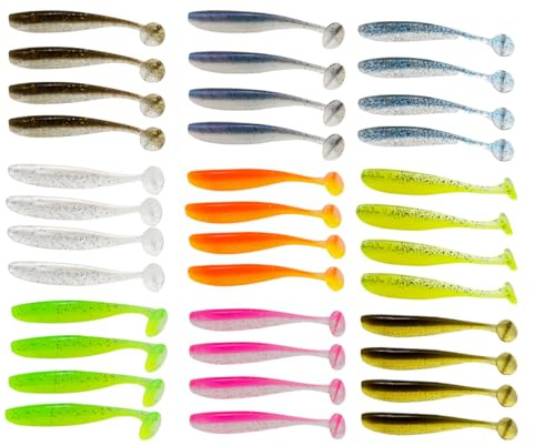 OUDQFCJ Set di 36 pesci in gomma, esche da pesca, esche per basso in silicone, esche da nuoto, set da pesca per pesce persico, acqua salata, acqua dolce