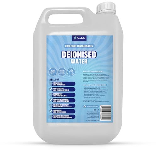 Pure Safe Deionised Water 5 Litre Mineral-Free Water for Car Batteries, Steam Irons, Cleaning & Laboratory Use, No Impurities, Multi-Purpose Distilled Water Alternative
