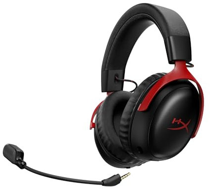 HyperX Cloud III S – Kabelloses Gaming-Headset, Multiplattform, 2,4 GHz, Bluetooth, Akkulaufzeit bis zu 120 Stunden, 2,4 GHz, 53-mm-Neigungstreiber, 10-mm-abnehmbares Mikrofon – Schwarz-Rot