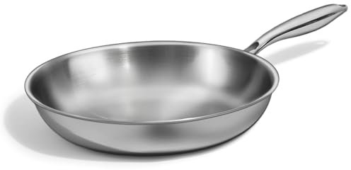 Deedro Bratpfanne 28cm Induktion, Edelstahlpfanne unbeschichtet für alle Herdarten, Induktionspfanne ohne Beschichtung, Pfanne mit abnehmbarem Griff, backofenfest & Spülmaschinenfest