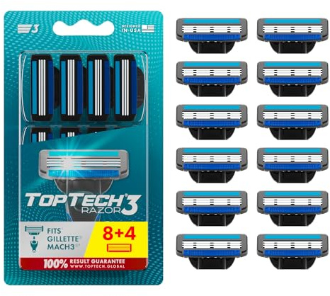 Razor 3 for Men - Replaceable Cartridges for Manual Shaving Razor - 3-Blade Technology Refills - Fits Gillette Mach3 - Soft Shave Sharp Blades - Cost-effective Refill (8 refills)