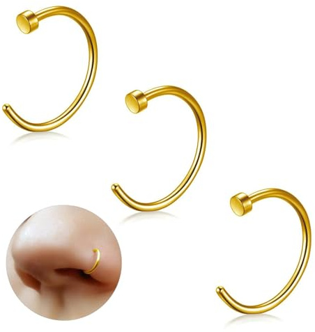 ESHIONER G23, titan, fejk, näspiercing, näsring, septum, fejk, näsring, piercing, ring, set, brosk, tunn, liten, helix, allergivänlig, 18 g, 20 g, 6 mm, 8 mm, 10 mm, svart, guld, silver, 3 st, falsk