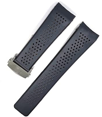 Run Ken Titta på armband kompatibel med Tag Heuer Grand Carrera Aquaracer Mjuka silikon armband män band klocka tillbehör gummi klocka band kedja(Black-Silver Clasp,24mm With LOGO)