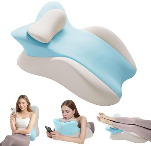 Cojín en cuña, cojín de lectura y cojín lumbar, cojín de relajación para cama, sofá y suelo, cojín ortopédico de apoyo contra el dolor de espalda y cuello, de espuma viscoelástica (azul y gris)