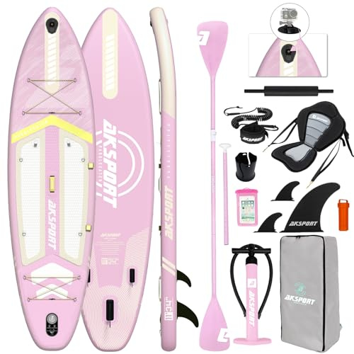 AKSPORT Tabla Sup Hinchable 335 cm con Accesorios | Paddle Surf Extra Ancho 86 cm | Antideslizante y Estable | Adultos y jóvenes