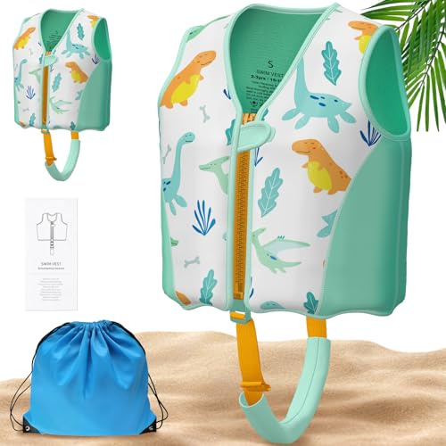 Parner Gilet Natation Enfant de 2 à 6 Ans, Brassard de Natation Enfant Gilet de Flottaison avec Sangles de Sécurité, Sac de Transport, Confort en Néoprène Doux pour Garçons et Filles, 15-30 kg