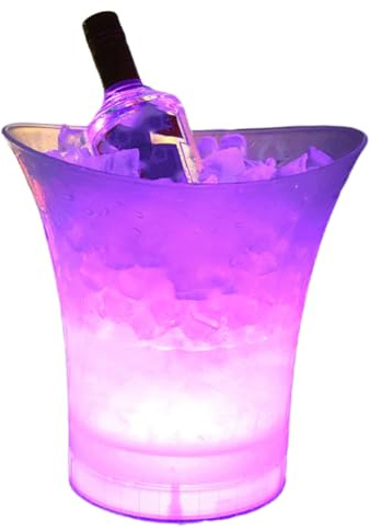 UieoKakeh Secchiello per il Ghiaccio Illuminato A LED In Plastica, Secchiello per Champagne Impermeabile per Bar, Contenitore per La Conservazione Della Birra, Cassa per Champagne Rosa