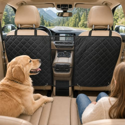 Grille pour Chien de Voiture - Grille de séparation pour siège Avant avec Poches - Grille Universelle pour Animaux de Compagnie avec Organiseur en Filet, Utilisation Universelle pour Voitures, SUV et