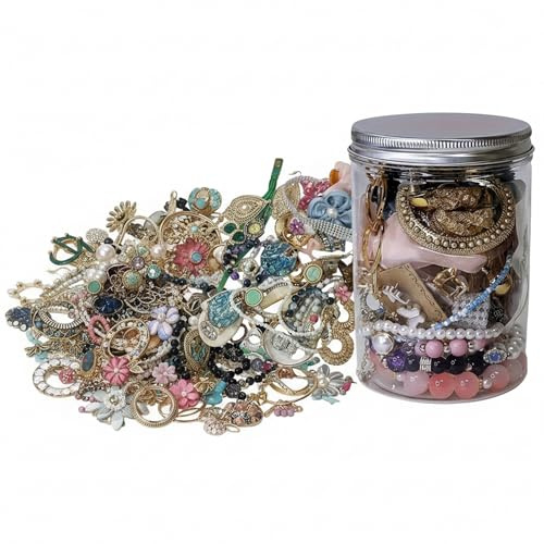 Mystisk smyckesburk - 30 st legering slumpmässigt silversmyckesset (örhängen, halsband, ringar, hårklämmor) - transparent burk med silverlock från regal