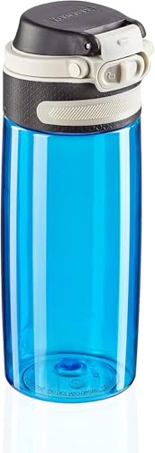 Leifheit Tritanflasche Flip 550ml, 100% dichte Sportflasche, Öffnen mit einer Hand, leichte und bruchsichere Trinkflasche mit Filter für Fruchteinsatz, nachhaltige Wasserflasche, BPA frei, blau, Wasserblau, 17.5 x 17.5 x 24.5 cm