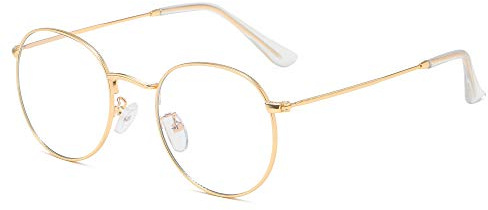 JoXiGo Blaulichtfilter Brille Ohne Stärke Anti-Müdigkeit UV-Schutz Computerbrille Retro Rund Metallgestell Brillenfassung mit Brillentasche