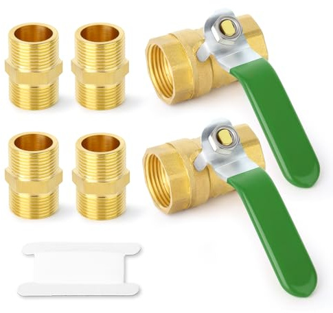 ERGAOBOY 2 piezas 1/2 BSP hembra a válvula de bola de latón hembra con 4 piezas 1/2 conectores macho a macho, aptos para conexión de accesorios de tubería