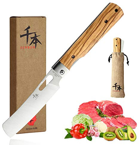 SENBON 440A Camping Kochmesser Edelstahl scharfes japanisches stil faltbares tragbares Reise-Obstmesser mit olivfarbenem Griff Taschenkochmesser